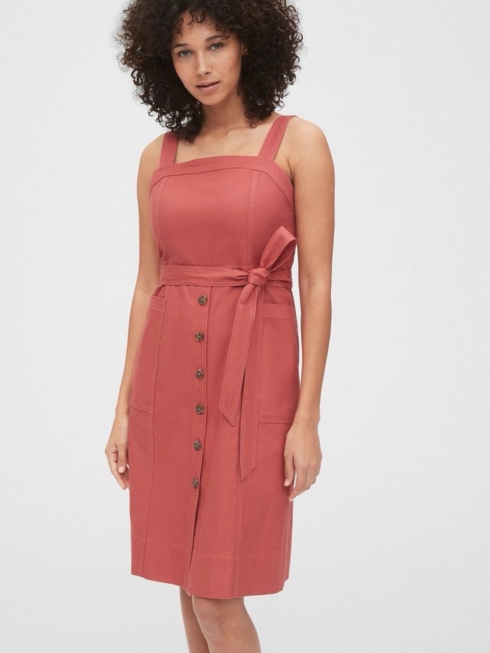 Gap Linen-Blend Button-Front Apron Dress NWT 4 Heart Pink Summer Festival Spring